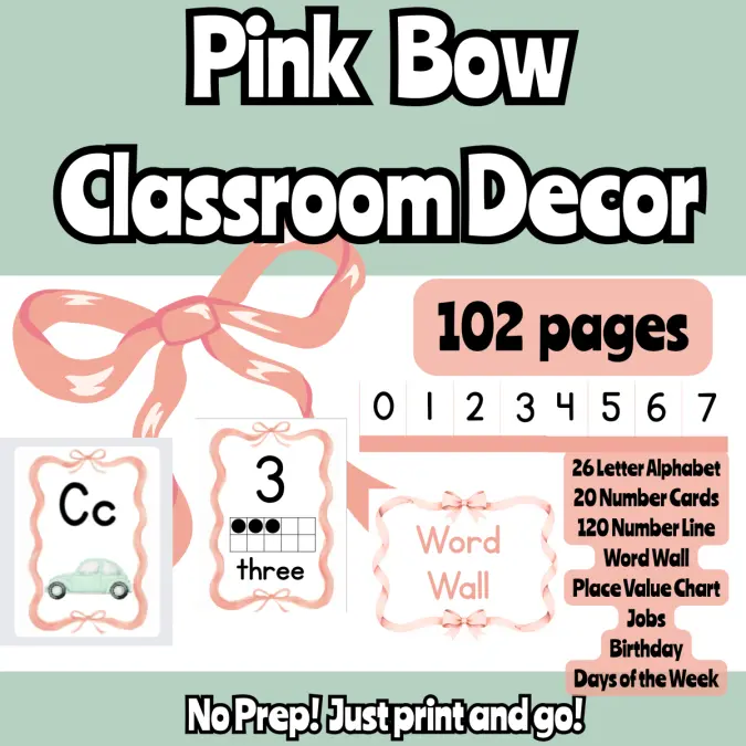Pink Bow Classroom Decor